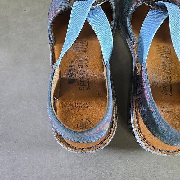 Spring Step Womens Swirlet Blum Sandal Size 36 5.5 Blue Red Leather Slip On Flat - Picture 7 of 10